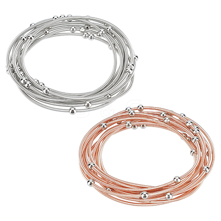 Unicraftale 20Pcs 2 Colors Titanium Steel Satellite Chains Stretch Bracelets Set for Women BJEW-UN0001-35-1