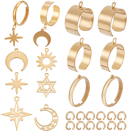 DIY Star Moon Sun Stainless Steel Charms Cuff Ring Making Kit DIY-SC0026-13G-1