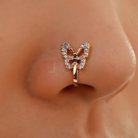 Brass Micro Pave Clear Cubic Zirconia Butterfly Clip-on Nose Septum Rings WGE0FFA-03-1