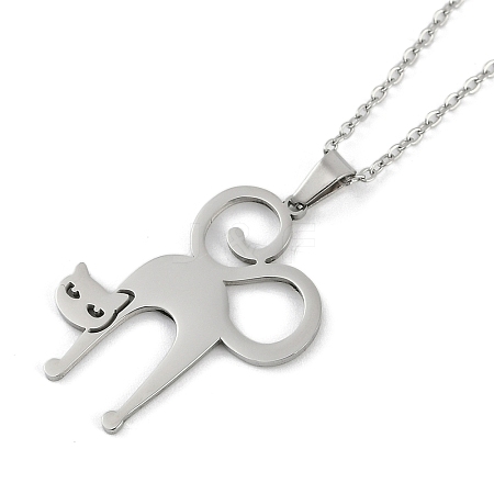 Halloween Series 202 Stainless Steel Cable Chain Cat Shape Pendant Necklaces NJEW-S005-01P-D-1