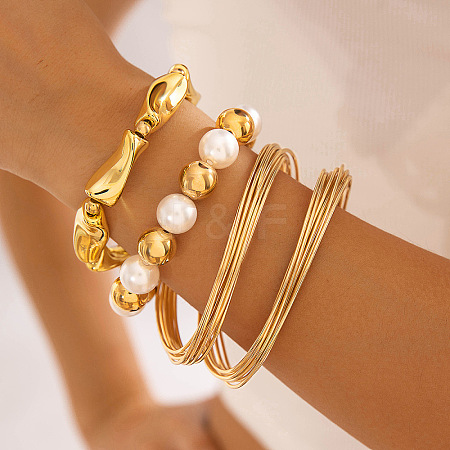 Nuggets Alloy & Iron & CCB Plastic & Plastic Pearl Bangles Set FS-WGB93A7-10-1