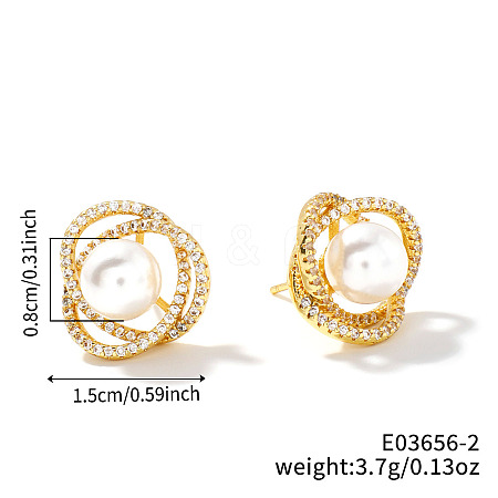 French Romantic Fashion Brass Rhinestone Stud Earrings ZC4783-2-1