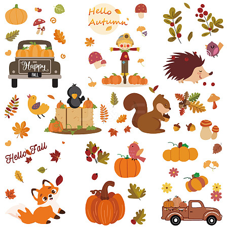 8 Sheets 8 Styles Autumn PVC Waterproof Wall Stickers DIY-WH0345-088-1