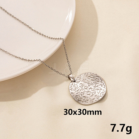 Vintage Stainless Steel Geometric Flat Round Pendant Necklace for Women AO1780-11-1