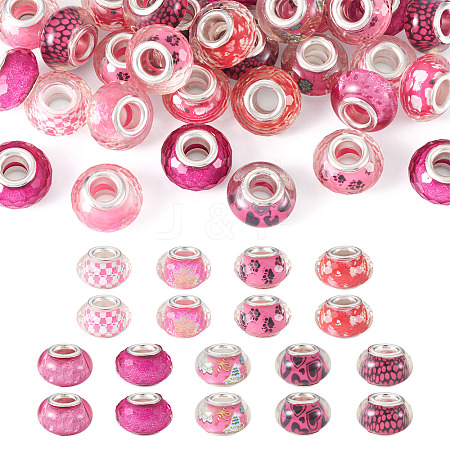 30Pcs Printed Transparent Resin European Beads RESI-TADJ0001-03H-1