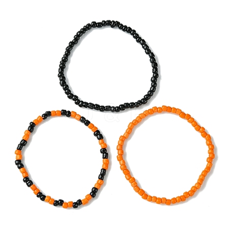 3Pcs 3 Styles Round Glass Seed Beaded Stretch Bracelet Sets BJEW-JB10749-02-1