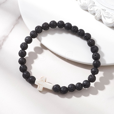 Natural Lava Rock Beads Stretch Bracelets for Women BJEW-JB13268-1