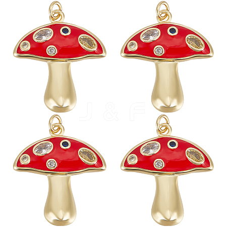 6Pcs Autumn Theme Real 18K Gold Plated Brass Micro Pave Cubic Zirconia Pendants ZIRC-BBC0002-34-1