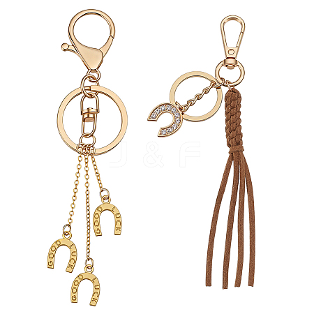 2Pcs Faux Suede Cord & Alloy Keychains KEYC-GA00018-1