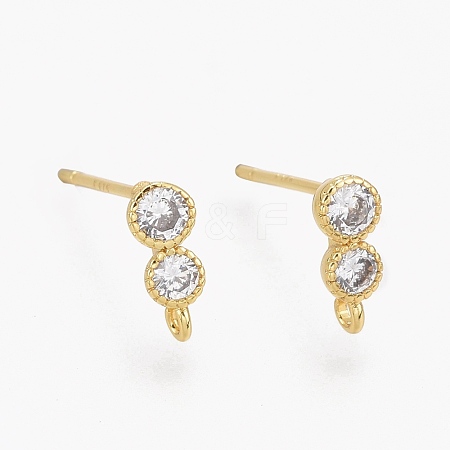 Brass Micro Pave Clear Cubic Zirconia Stud Earring Findings ZIRC-L098-044G-1