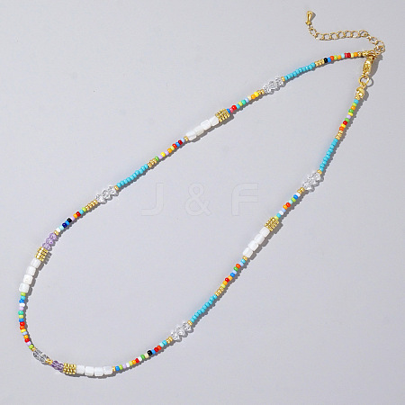 Ethnic Style Rainbow Color Square Natural Shell & Glass & Glass Seed Beaded Necklaces for Women RH4254-3-1