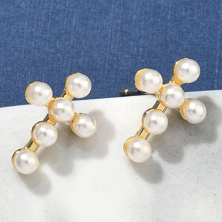 Cross Brass Stud Earrings EJEW-A132-01G-1
