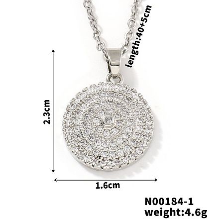 Fashionable Versatile Brass Micro Pave Clear Cubic Zirconia Geometric Flat Round Necklaces for Women PQ9028-1