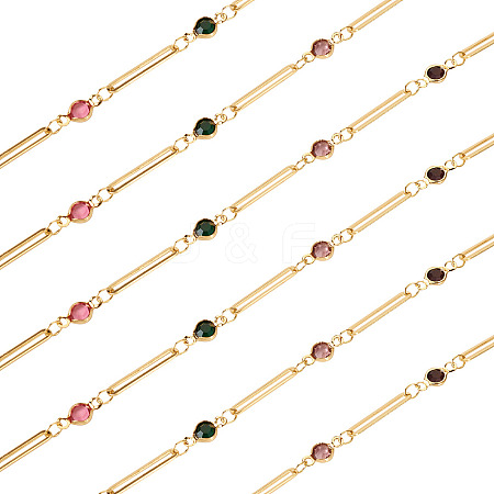 1 Bag Real 16K Gold Plated Brass Oval & Flat Round Glass Link Chains CHC-TA0001-22-1