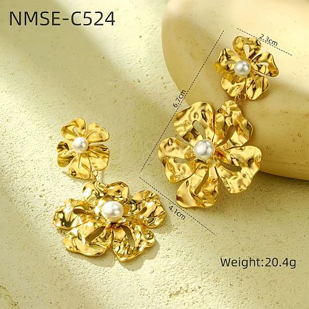 Flower 304 Stainless Steel Dangle Stud Earrings FS-WG0EC71-01-1