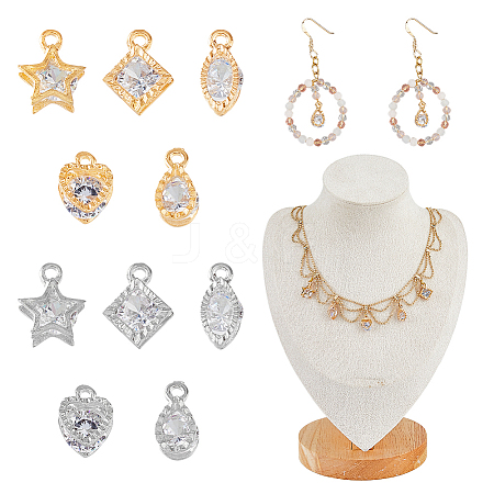 60Pcs 10 Styles Alloy Clear Cubic Zirconia Charms ZIRC-FH0001-46-1