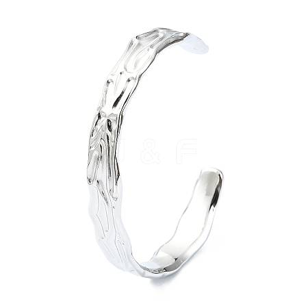 Non-Tarnish 304 Stainless Steel Textured Open Cuff Bangles for Women STAS-B068-02P-1