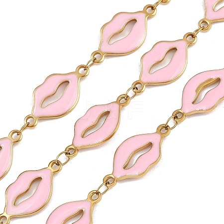 304 Stainless Steel Enamel Lip Link Chains CHS-K023-03G-05-1