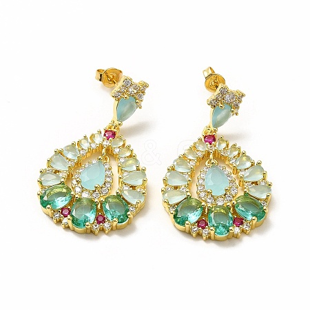 Colorful Cubic Zirconia & Rhinestone Teardrop Dangle Stud Earrings EJEW-H093-18G-1