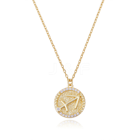 925 Sterling Silver 12 Constellation Necklace Gold Horoscope Zodiac Sign Necklace Round Astrology Pendant Necklace with Zircons Birthday Jewelry Gift for Women Men JN1089K-1