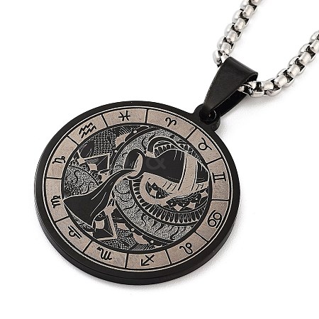 Retro Mandala 201 Stainless Steel Box Chain Constellation Pendant Necklaces for Women Men LS-NJEW-M223-01A-1