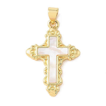 Brass & Natural White Shell Pendants SH-CBA6938-15G-01-1