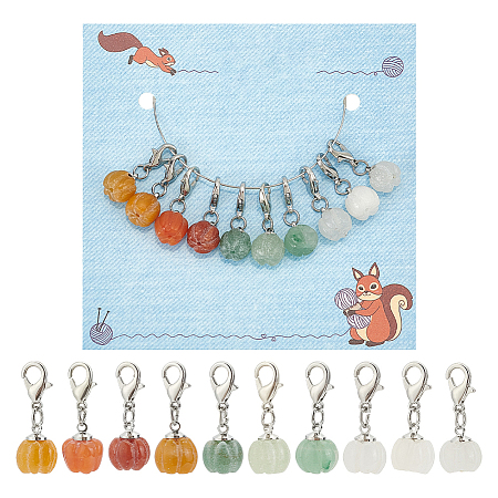 Natural Gemstone Autumn Pumpkin Pendant Locking Stitch Markers HJEW-AB00610-1