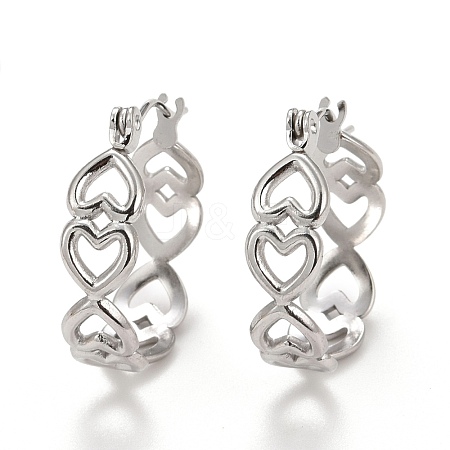 Hollow Heart 304 Stainless Steel Hoop Earrings for Women STAS-A057-11P-1