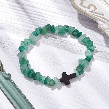 Natural Green Aventurine Chips Stretch Bracelets for Women Men BJEW-JB11341-04-1