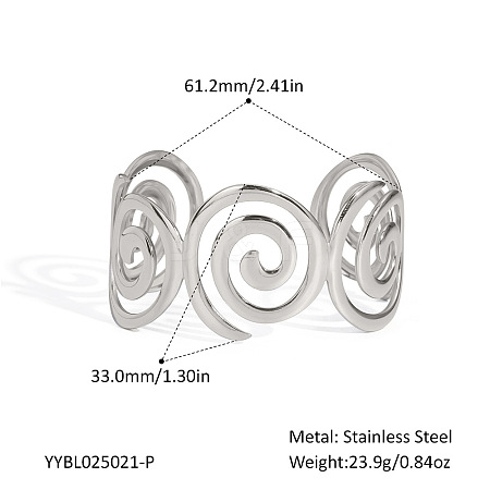 304 Stainless Steel Spiral Open Cuff Bangles for Women EA0743-2-1