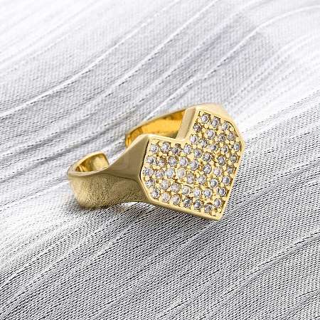 Brass Micro Pave Cubic Zirconia Adjustable Cuff Rings for Women RJEW-U053-09G-1