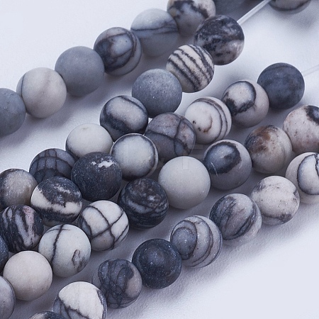 Natural Black Silk Stone/Netstone Beads Strands G-E441-02-4mm-1