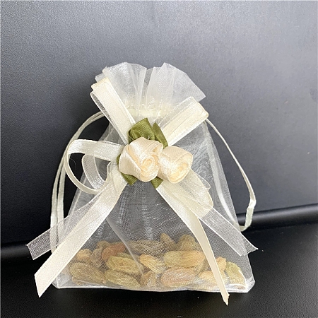 10Pcs Organza Gift Drawstring Bags with Rose PW-WGCF1DC-11-1