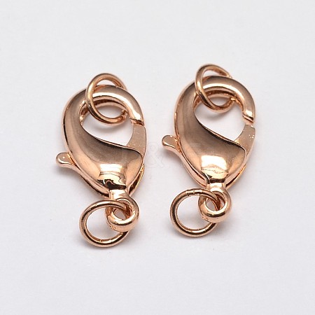 Rack Plating and Vacuum Plating Brass Lobster Claw Clasps for Jewelry Necklace Bracelet Making X-KK-I599-12mm-RG-RS-1