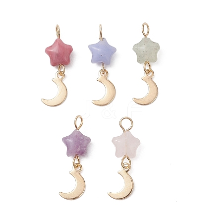 Synthetic Blue Lace Agate & Natural Rose Quartz & Rhodonite & Green Aventurine & Lepidolite Star Pendants PALLOY-JF04757-1