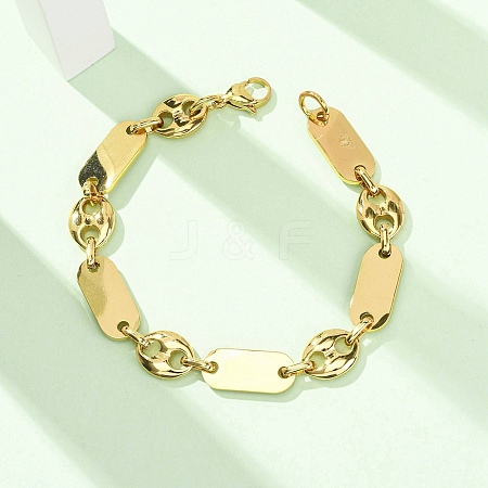 304 Stainless Steel Oval & Pig Nose Shape Link Bracelets for Women BJEW-F527-04G-1