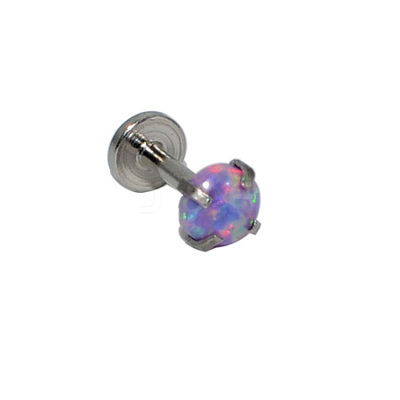 304 Stainless Steel Violet Synthetic Opal Threadless Labrets For Women Men WGF4990-89-1