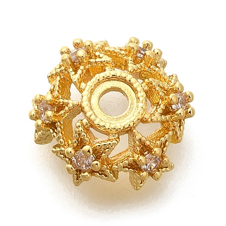 Rack Plating Brass Micro Pave Clear Cubic Zirconia Bead Caps KK-H508-25A-G-1