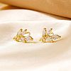 Mini 3D Willow Leaf Brass Clear Cubic Zirconia Stud Earrings Fashion Accessories NO4819-1