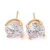 Brass Micro Pave Clear Cubic Zirconia Stud Earrings EJEW-K300-26G-4