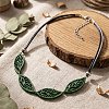 Boho Hollow Wood Leaf Beaded Black Multi-Strand PU Leather Necklaces for Women WGCAA73-01-2