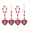 4Pcs 2 Style Valentine's Day Theme Schima Wood Beads & Hemp Rope Pendants Decorations HJEW-EL0001-10B-7