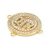 Brass Micro Pave Clear Cubic Zirconia Ring with Letter QTR Connector Charms KK-L229-073G-2