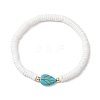 Natutal White Sea Shell Disc Beaded Stretch Bracelets BJEW-JB10551-01-1