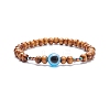 2Pcs 2 Style Natural Wood & Resin Evil Eye Round Beaded Stretch Bracelet with Synthetic Hematite BJEW-JB08096-9