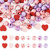 80Pcs 8 Styles Valentine's Day Printed Wood Beads WOOD-TA0003-01-1