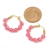 304 Stainless Steel & Bohemian Beaded Flower Hoop Earrings for Women EJEW-R001-02G-03-3