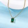 304 Stainless Steel Fern Green Rhinestone Rectangle Pendant Cable Chain Necklaces NJEW-U026-01G-3