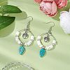 Natural Sea Shell Beads and Synthetical Dyed Turquoise Leaf Pendants Earrings EJEW-JE05921-2