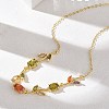 Brass Pave Cubic Zirconia Rose Flower Link Cable Chain Necklaces for Women NJEW-C121-05B-05G-3